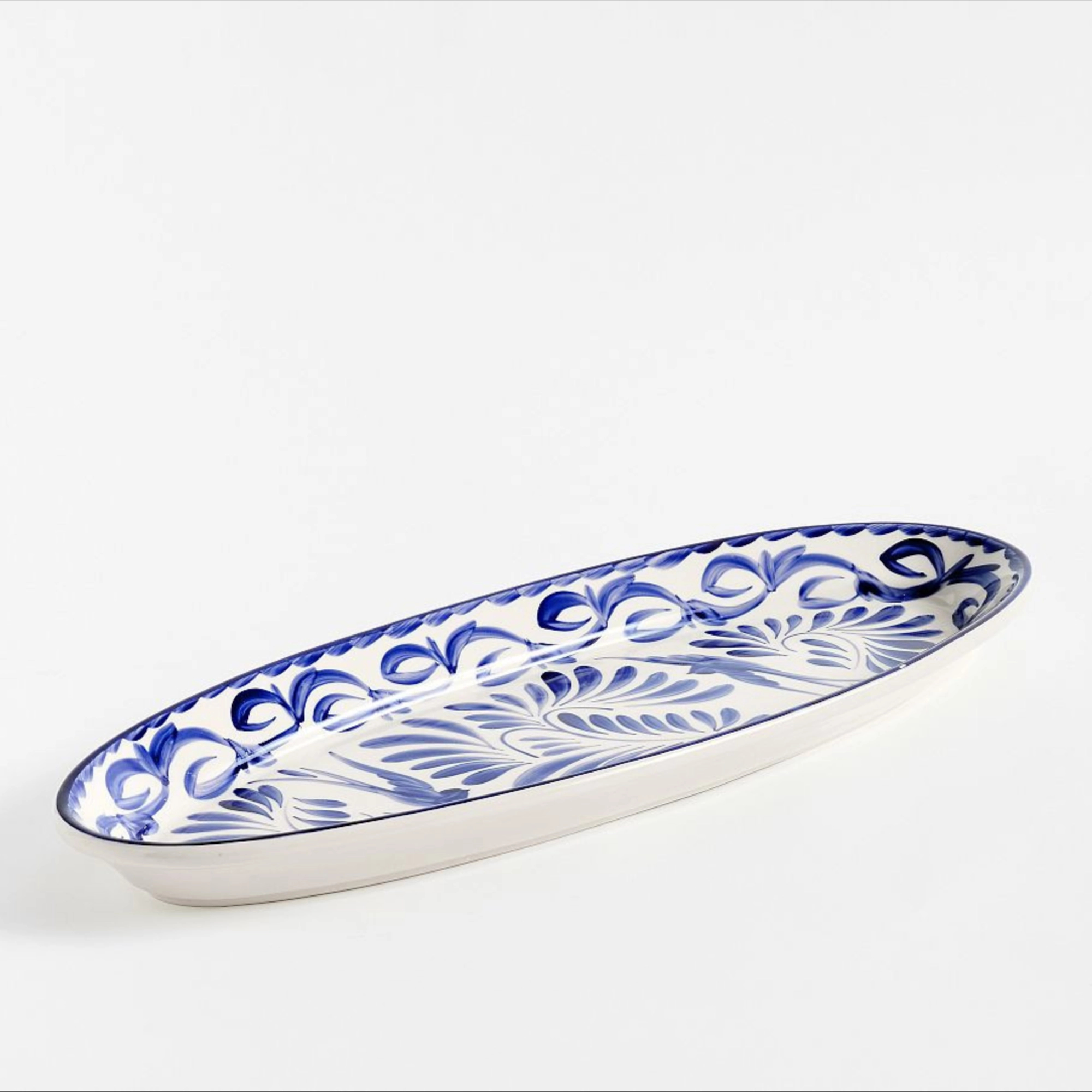 Puebla Porcelain Slim Oval Serving Platter - Blue/White