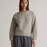 Quince | Women's 100% Yak Wool Pointelle Detail Relaxed Crew Neck Alpaca Sweater in Warm Heather Grey, Size Medium