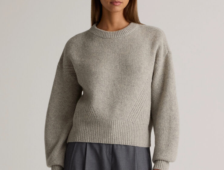 Quince | Women's 100% Yak Wool Pointelle Detail Relaxed Crew Neck Alpaca Sweater in Warm Heather Grey, Size Medium