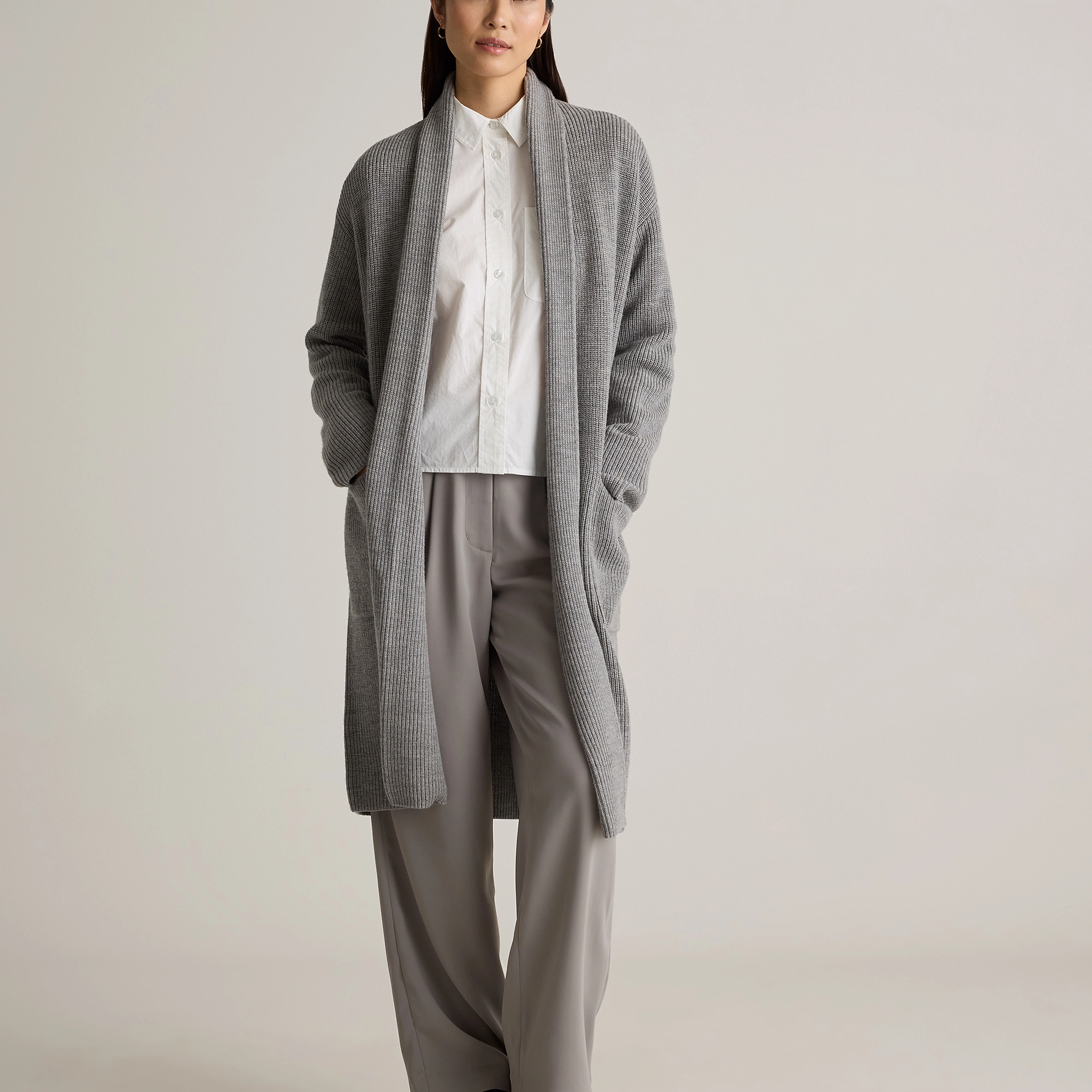Quince | Women's Australian Merino Wool Duster Cardigan Sweater in Heather Grey, Size XS