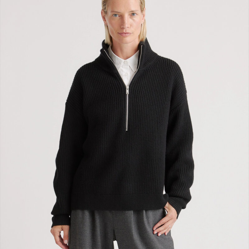 Quince | Women's Australian Merino Wool Half Zip Sweater in Black, Size XL
