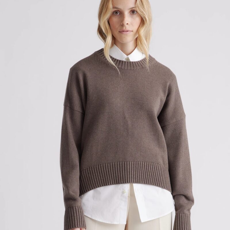Quince | Women's Boyfriend Crewneck Sweater in Charcoal, Size Large, Organic Cotton