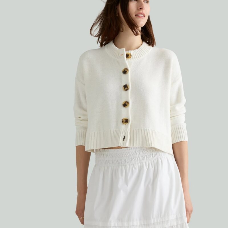 Quince | Women's Cropped Cardigan Sweater in Camel, Size Large, Organic Cotton