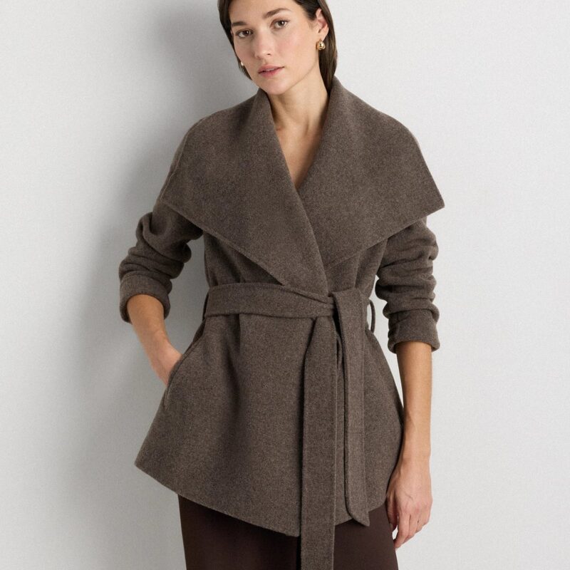 Quince | Women's Double-Faced Merino Wool Draped Collar Short Wrap Coat in Black, Size Large
