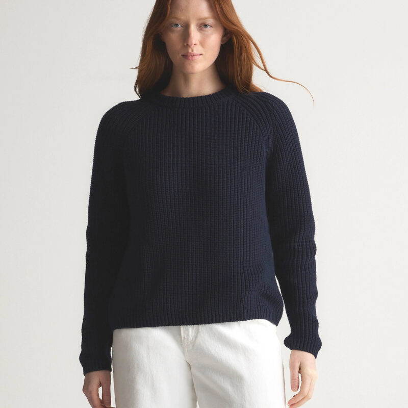Quince | Women's Fisherman Crew Sweater in Navy, Size XS, Organic Cotton