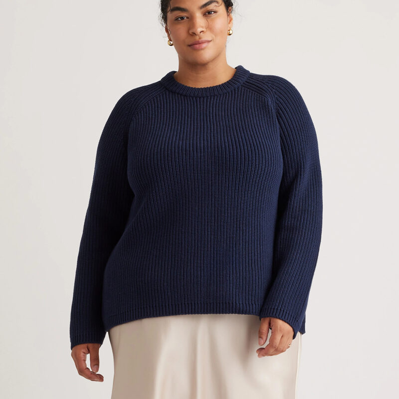 Quince | Women's Fisherman Crew Sweater in Navy, Size 1X, Organic Cotton