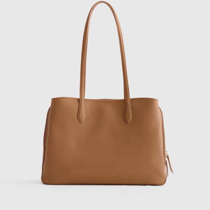 Quince | Women's Italian Leather Triple Compartment Work Tote in Black