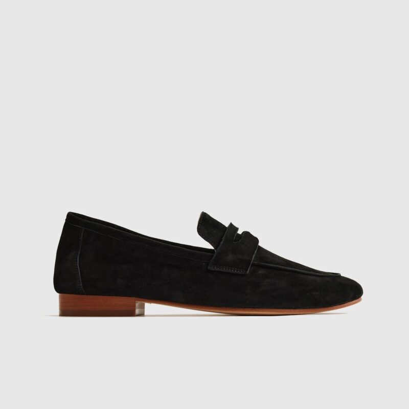 Quince | Women's Italian Suede Penny Loafer in Black, Size 7, Suede Leather