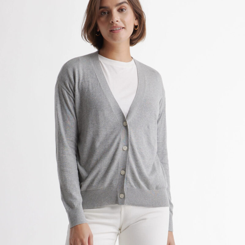 Quince | Women's Lightweight Cotton Cashmere Cardigan Sweater in Heather Grey, Size Small, Organic Cotton