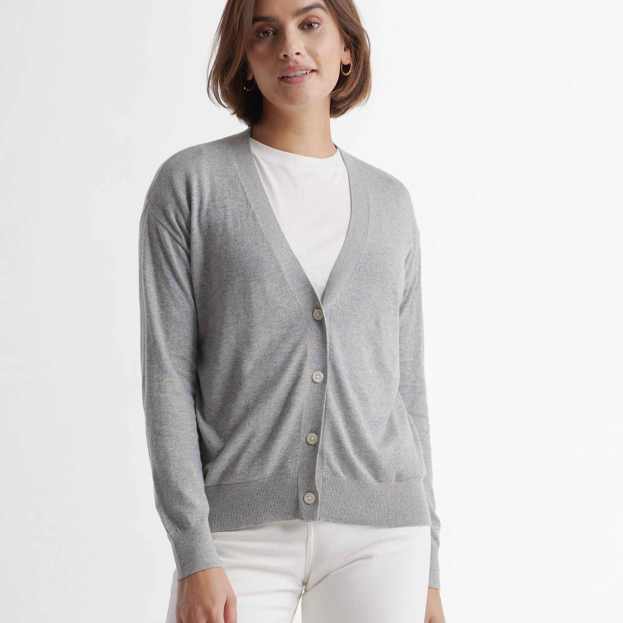 Quince | Women's Lightweight Cotton Cashmere Cardigan Sweater in Heather Grey, Size Small, Organic Cotton