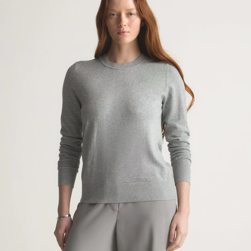 Quince | Women's Lightweight Cotton Cashmere Crew Sweater in Heather Grey, Size XS, Organic Cotton