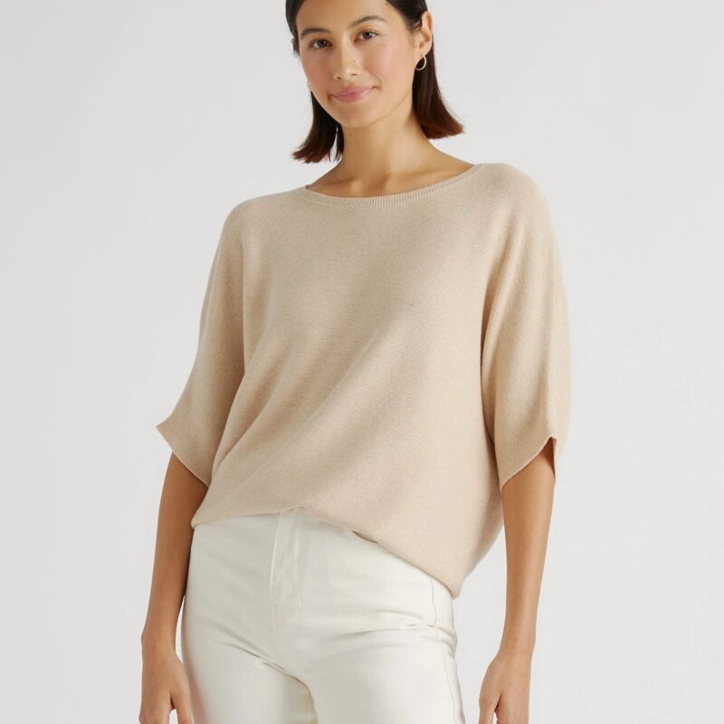Quince | Women's Lightweight Cotton Cashmere Link-Stitch Dolman Sweater in Black, Size XL