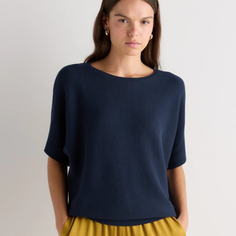 Quince | Women's Lightweight Cotton Cashmere Link-Stitch Dolman Sweater in Black, Size XL