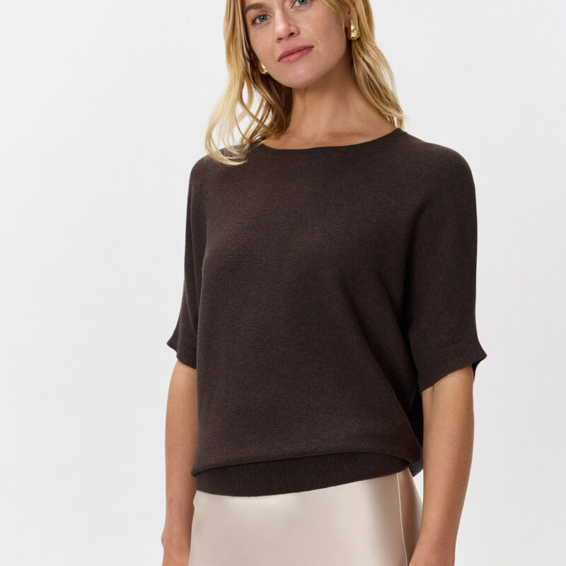 Quince | Women's Lightweight Cotton Cashmere Link-Stitch Dolman Sweater in Mocha Heather, Size XL