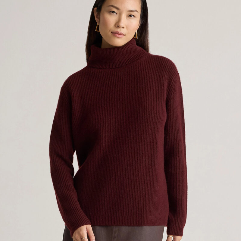 Quince | Women's Mongolian Cashmere Fisherman Turtleneck Sweater in Rich Burgundy, Size XS