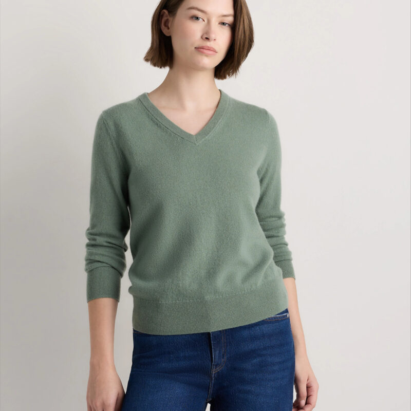 Quince | Women's Mongolian Cashmere V-Neck Sweater in Sea Spray Green, Size XS
