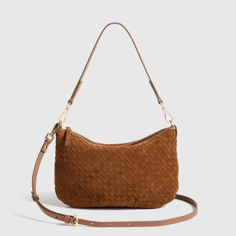 Quince | Women's Suede Handwoven Mini Shoulder Bag in Whiskey, Suede Leather