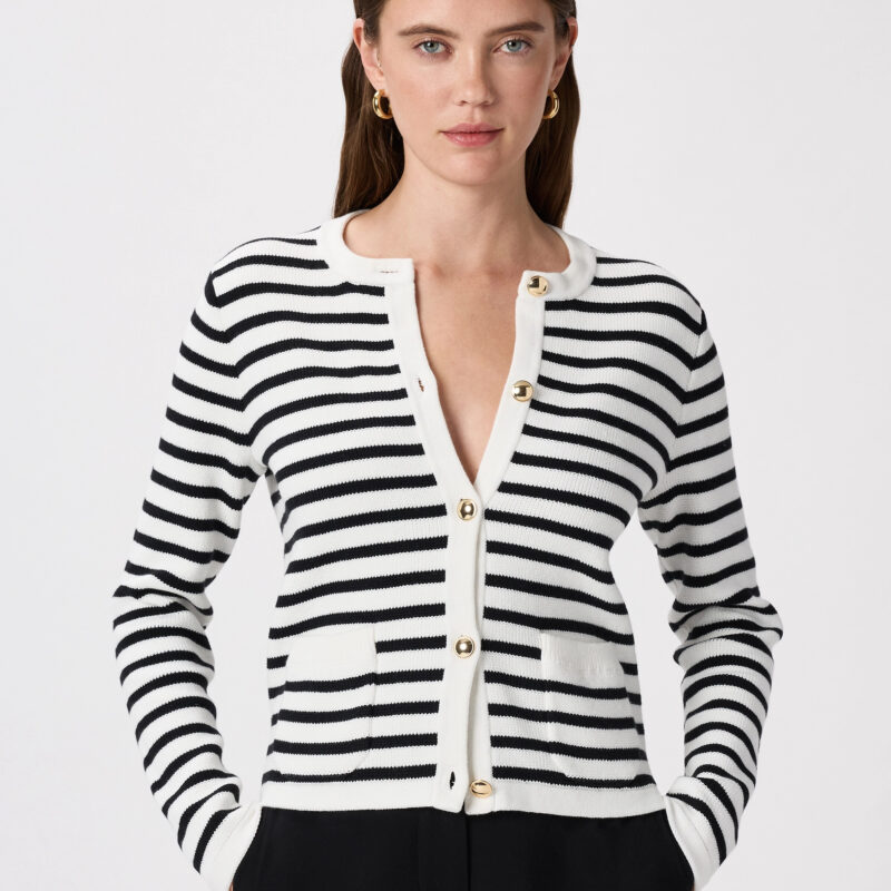 Quince | Women's Sweater Jacket in Ivory/Black, Size Medium, Organic Cotton