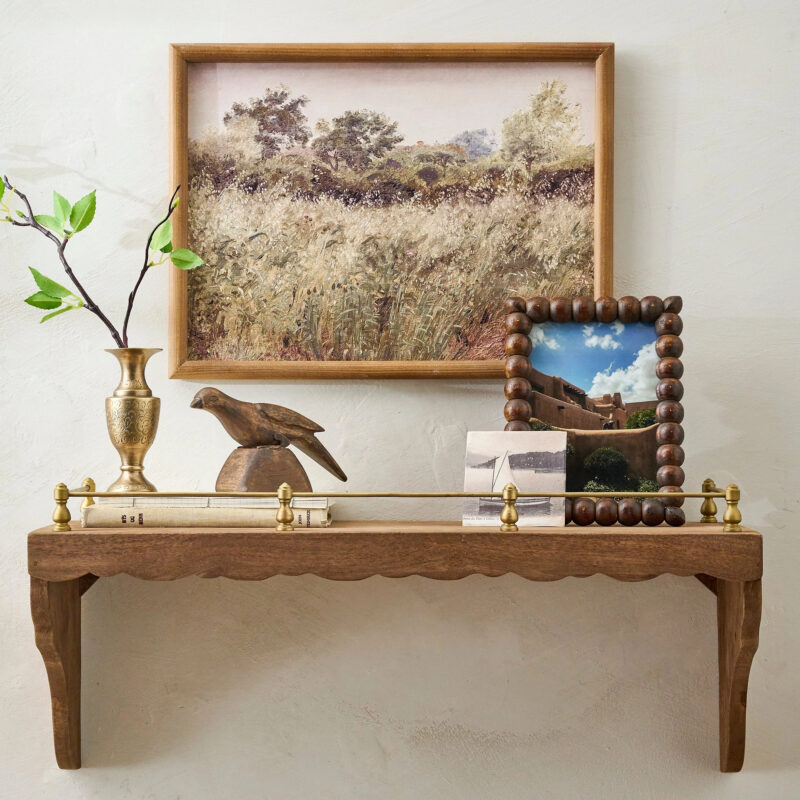 Quinn Wood and Brass Railing Shelf