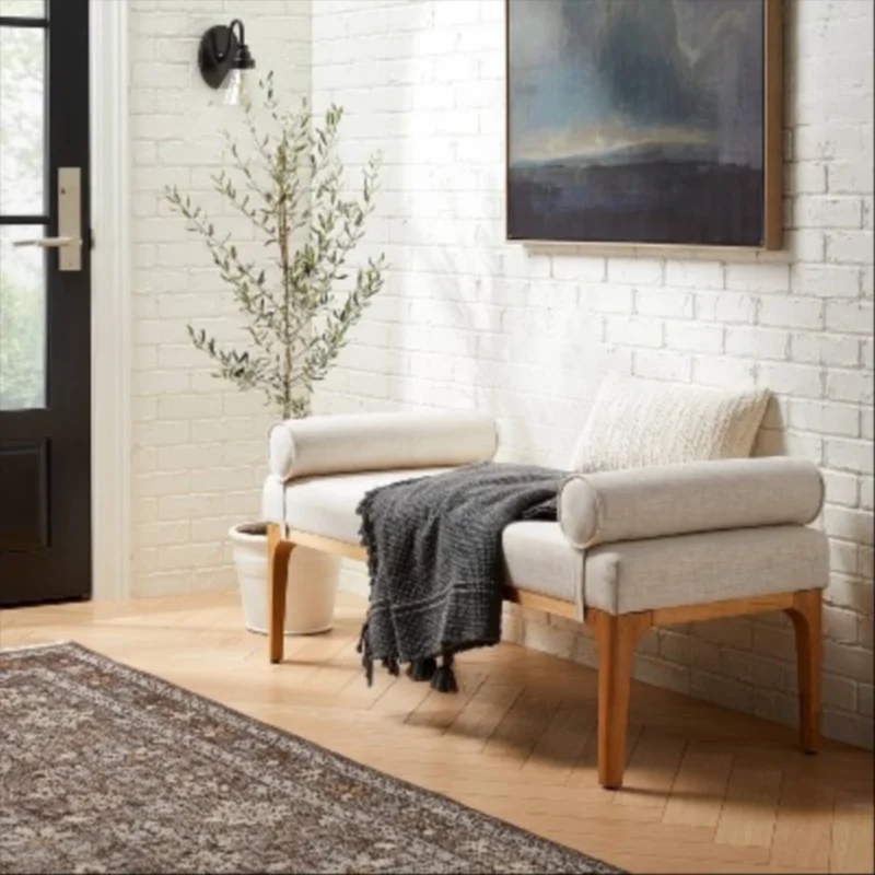 Randolph Bench with Bolster Pillows Linen - Threshold™ designed with Studio McGee Assembly Requ...
