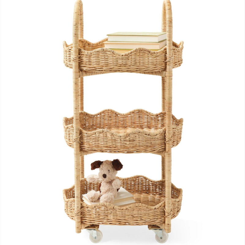 Serena & Lily Rattan Wave Rolling Storage Cart