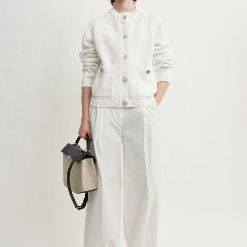 Hammered button cotton cardigan white – Toteme - INT