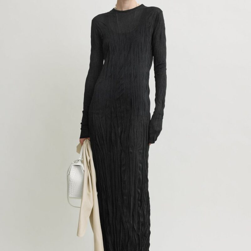 Crinkled knit long-sleeve dress black – Toteme - INT