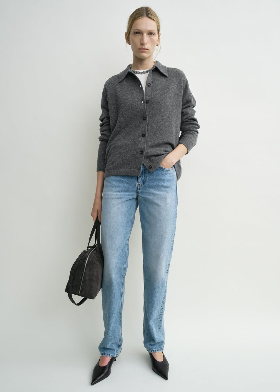 Raglan-sleeve cashmere cardigan dark grey – Toteme - INT