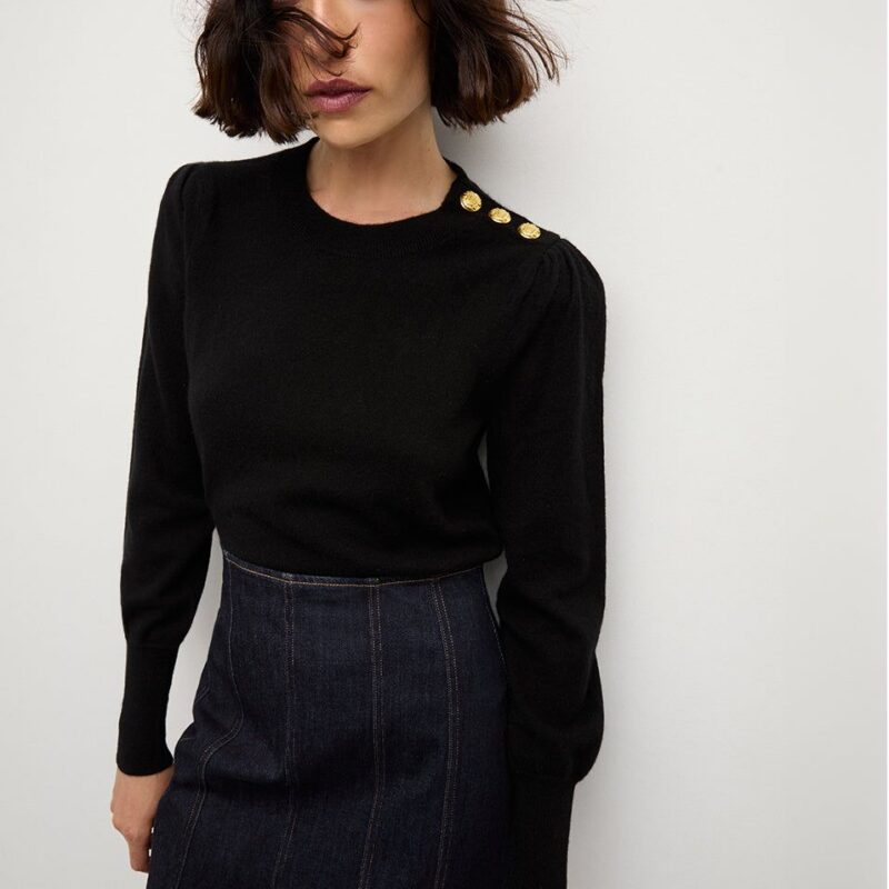 Nelia Cashmere Pullover | Button Accent – Veronica Beard