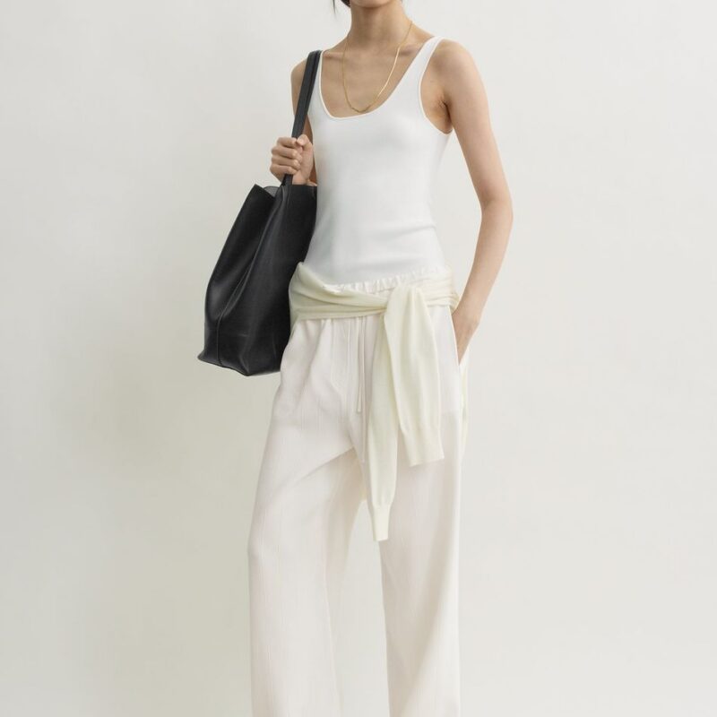 Woven stripe drawstring trousers meringue – Toteme - INT