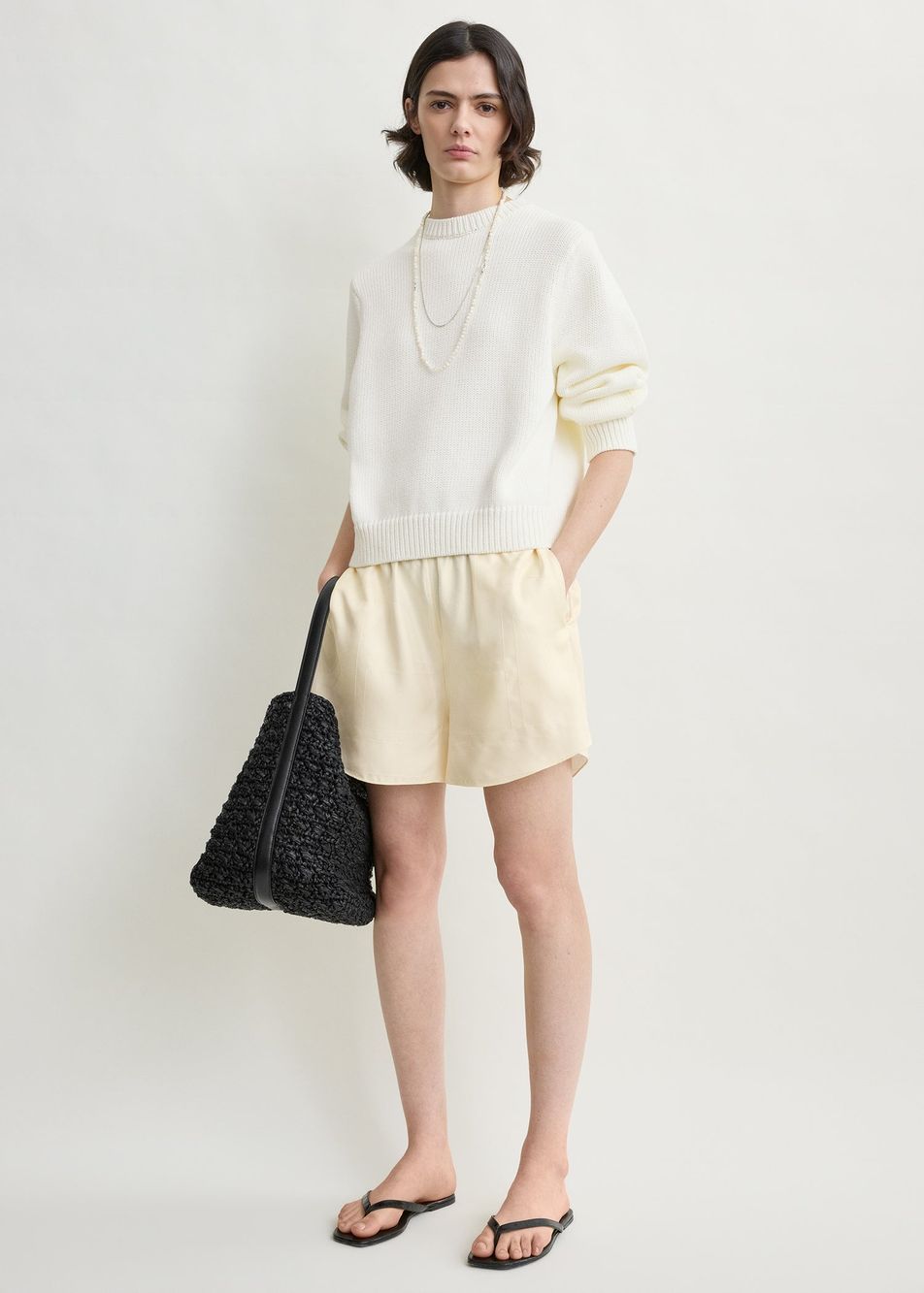 Monogram silk pj shorts cream – Toteme - INT