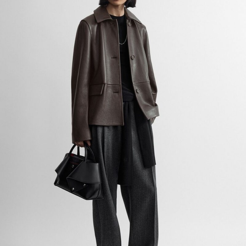 Grained leather jacket dark brown – Toteme - INT