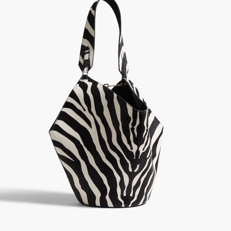 Small Lotus Tote in Zebra Print Haircalf and Black Suede – Khaite