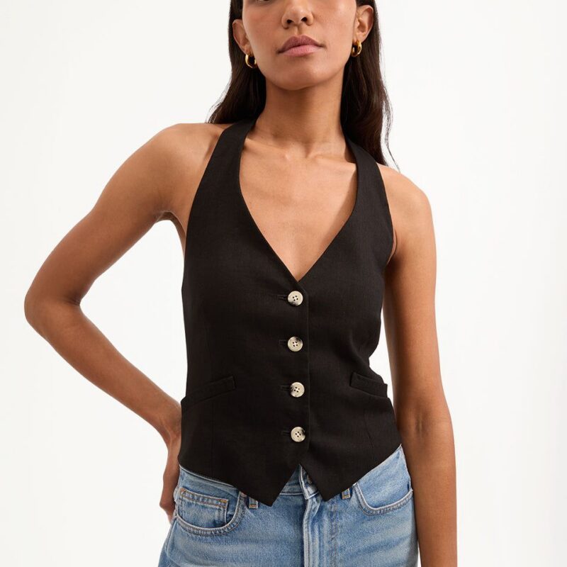 Arabella Stretch-Linen Vest – Veronica Beard