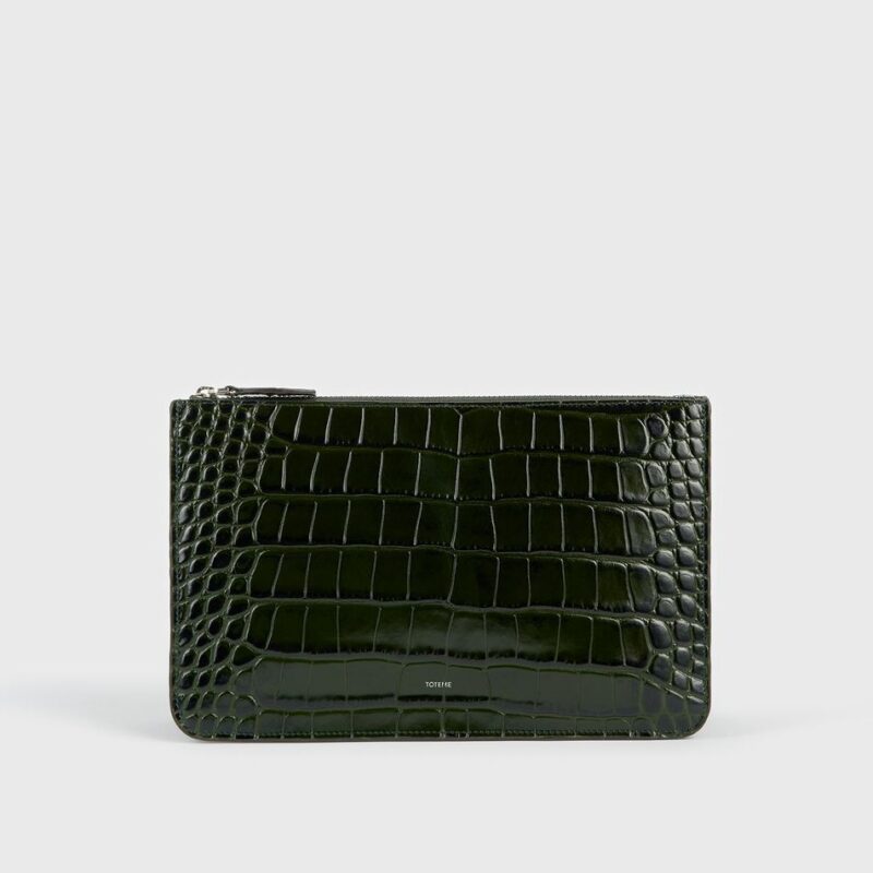 Threefold croco-embossed clutch dark green – Toteme - INT