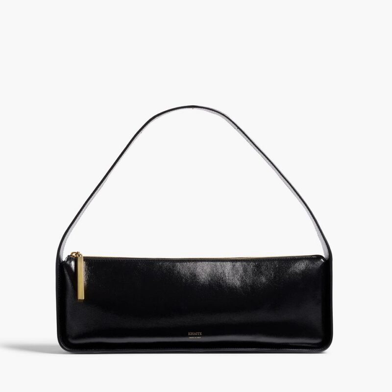 Lori Baguette Bag in Black Crackle Patent Leather – Khaite