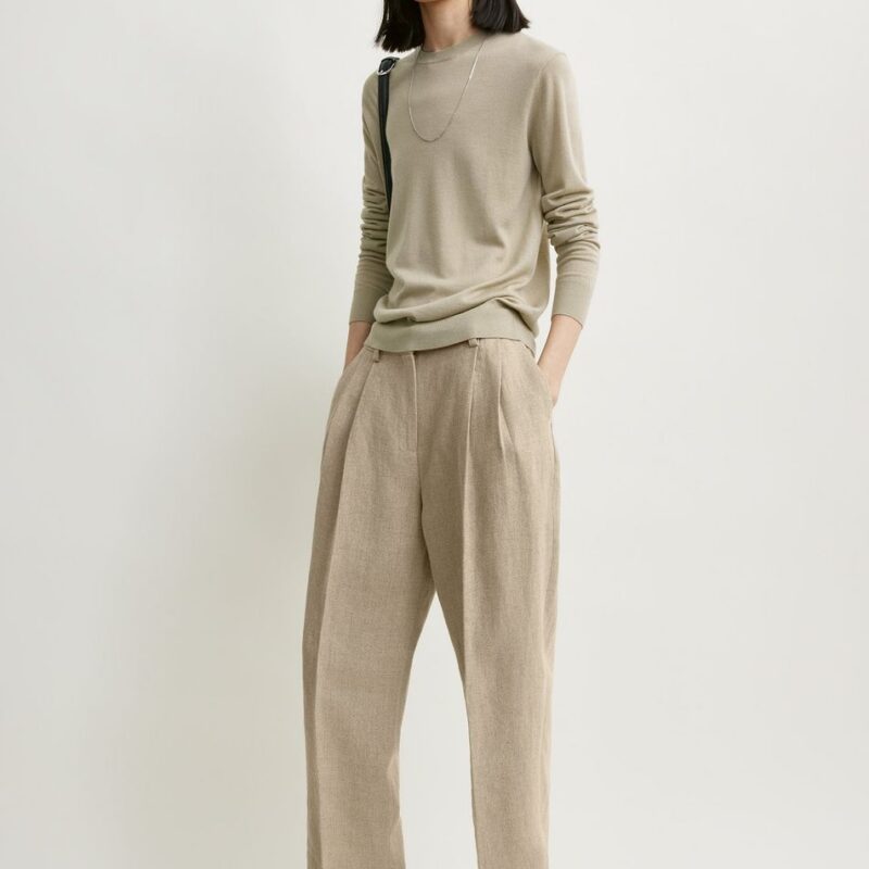 Double-pleat cropped linen trousers beige – Toteme - INT