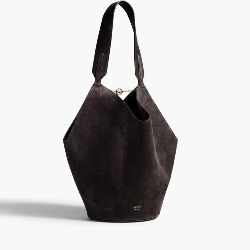 Small Lotus Tote in Dark Brown Suede – Khaite