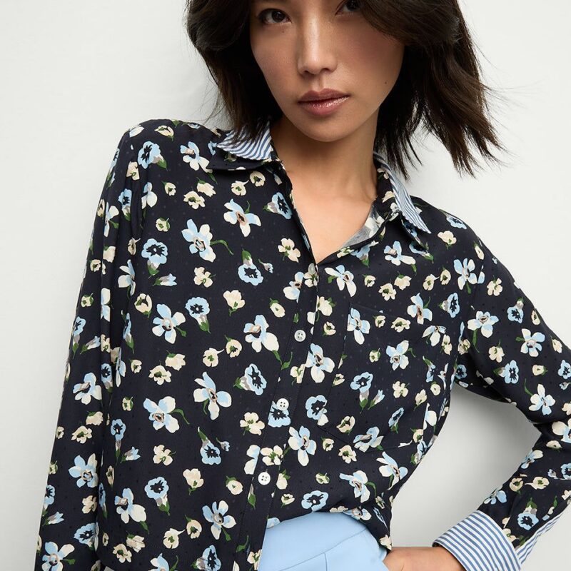 Maia Floral Silk Double-Collar Shirt – Veronica Beard