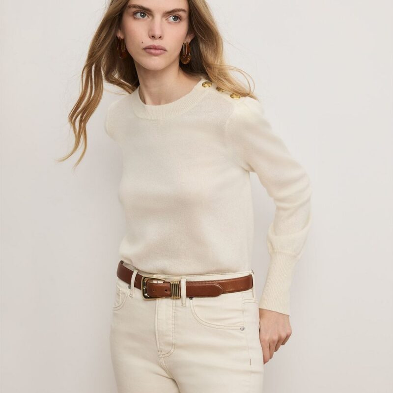 Nelia Cashmere Pullover | Button Accent – Veronica Beard