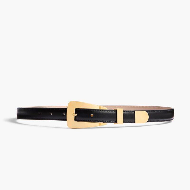 Small Lucca Belt in Black Leather with Gold – Khaite