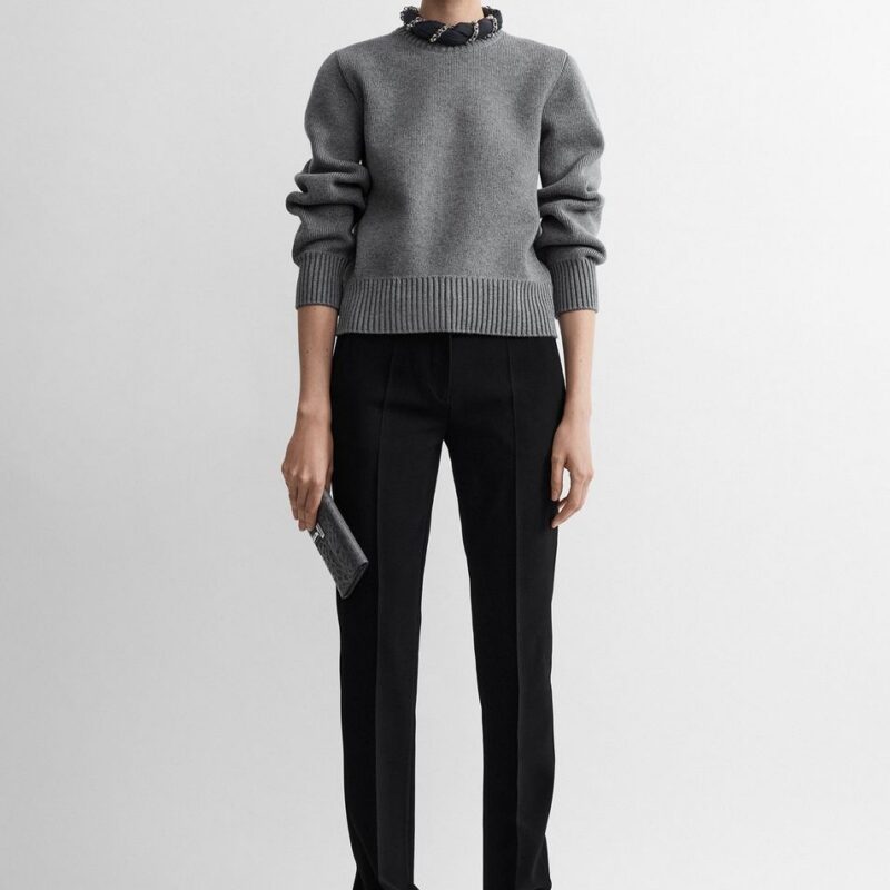 Merino cotton crew knit grey melange – Toteme - INT