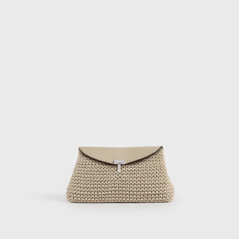 Mini T-lock woven-leather clutch fawn – Toteme - INT