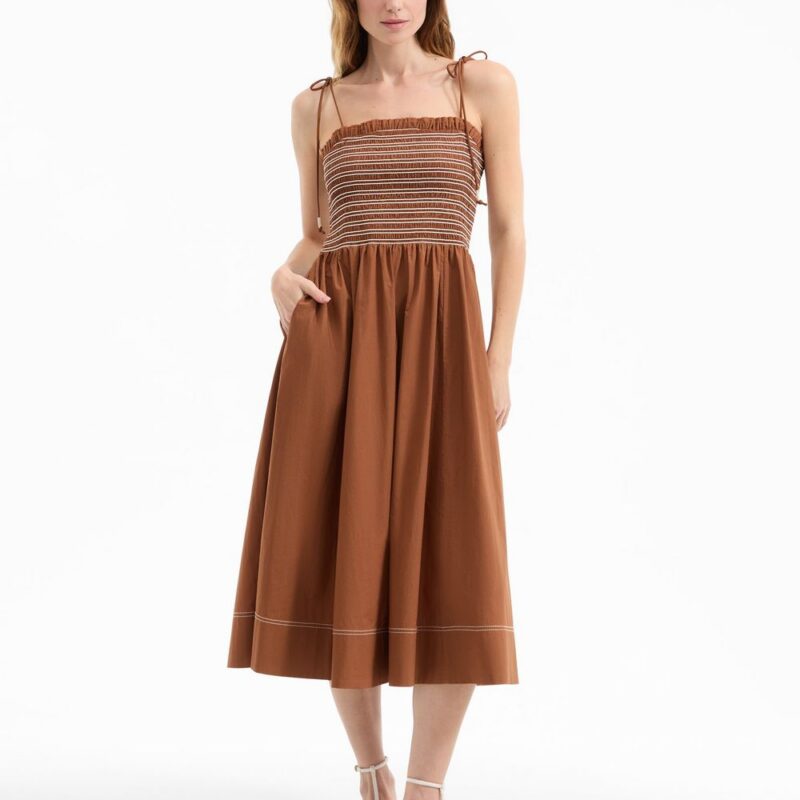 Kaela Smocked Midi Dress – Veronica Beard
