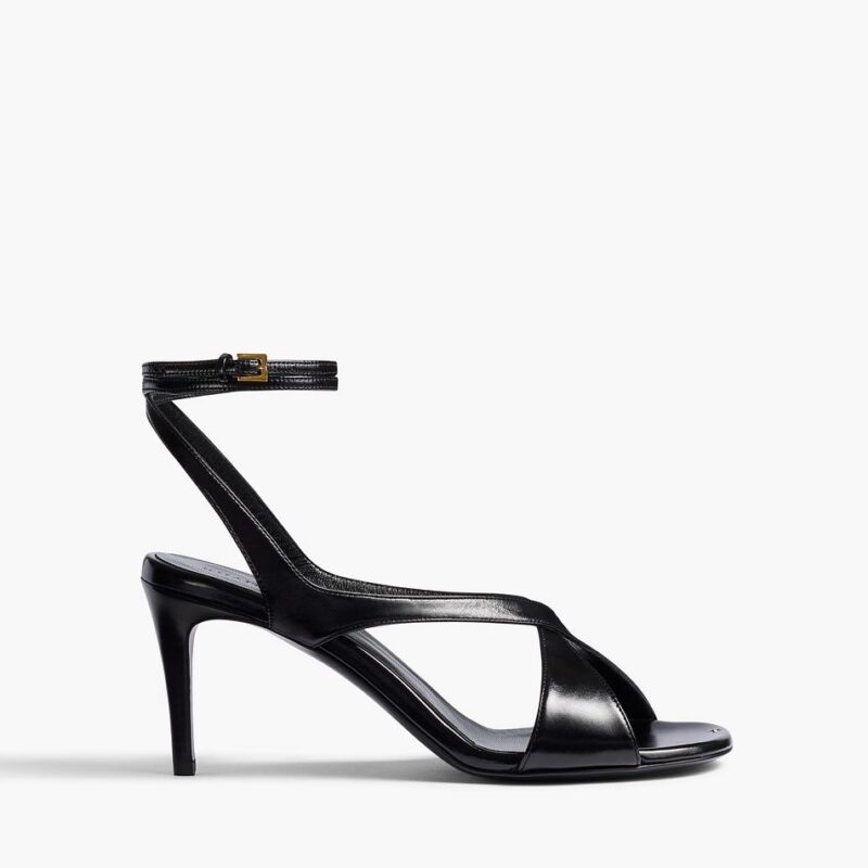 Liria Ankle Strap Sandal in Black Glazed Leather – Khaite