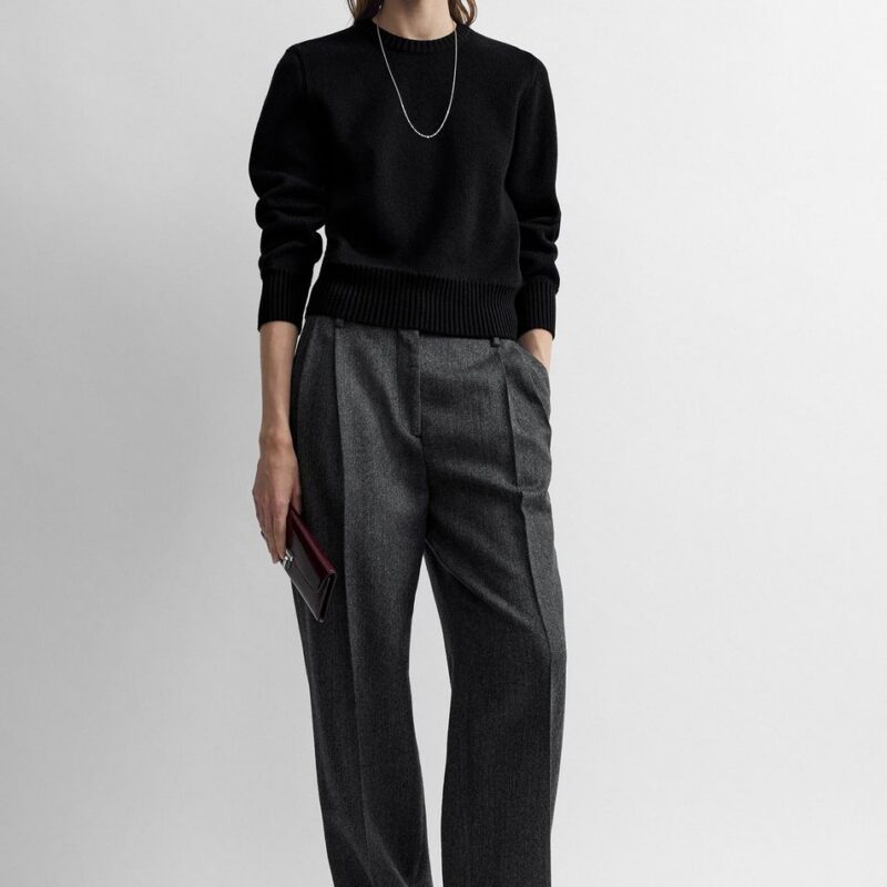 Herringbone double-pleat trousers grey melange – Toteme - INT