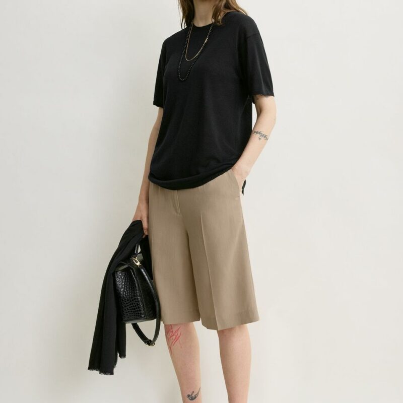 Wide fluid shorts overcast beige – Toteme - INT