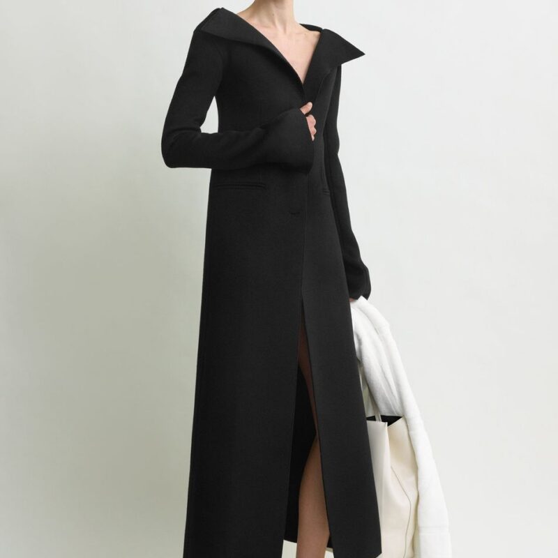 Open collar wool coat black – Toteme - INT