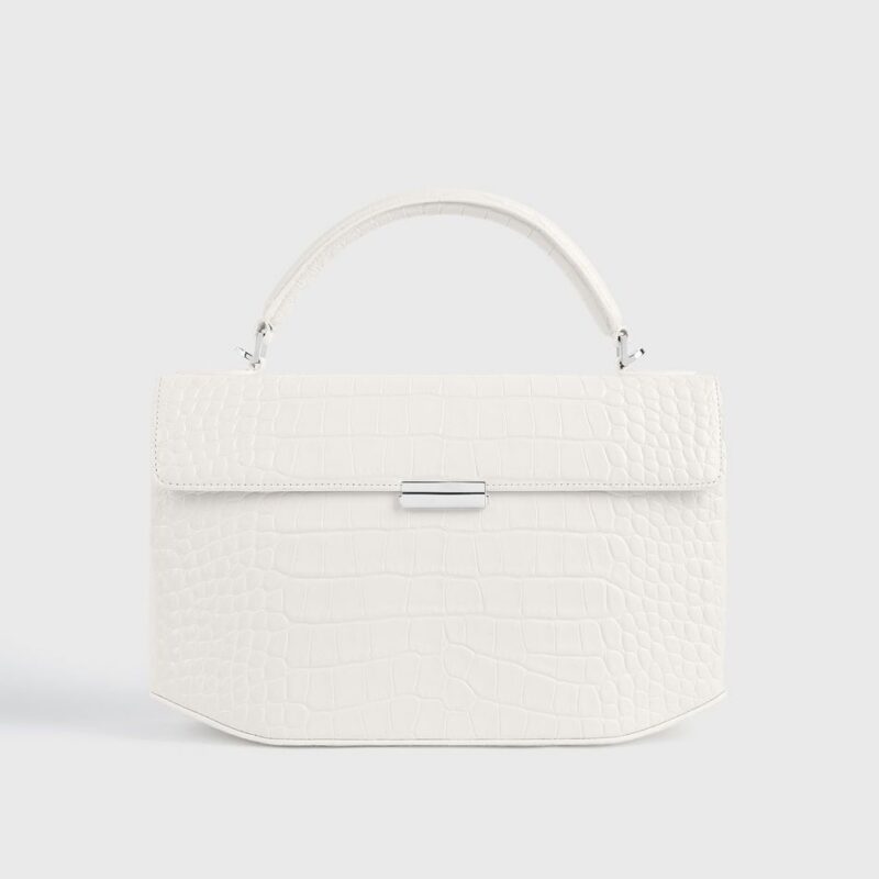 Clip croco-embossed top handle off-white – Toteme - INT