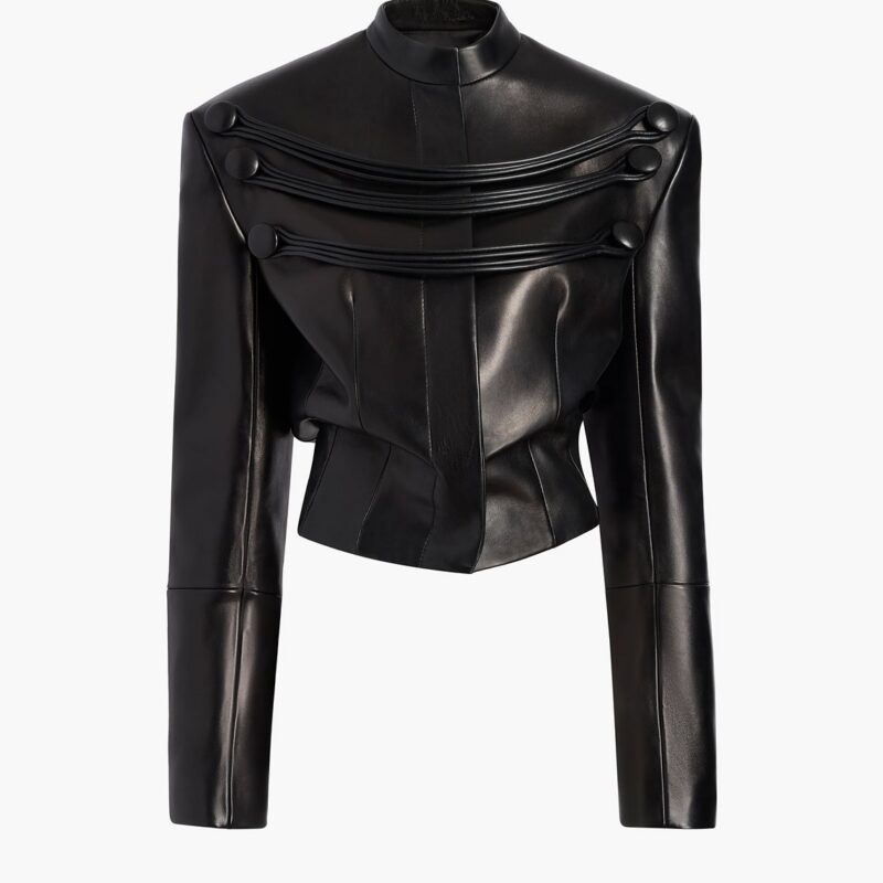 York Jacket with Cord Embroidery in Black Leather – KHAITE